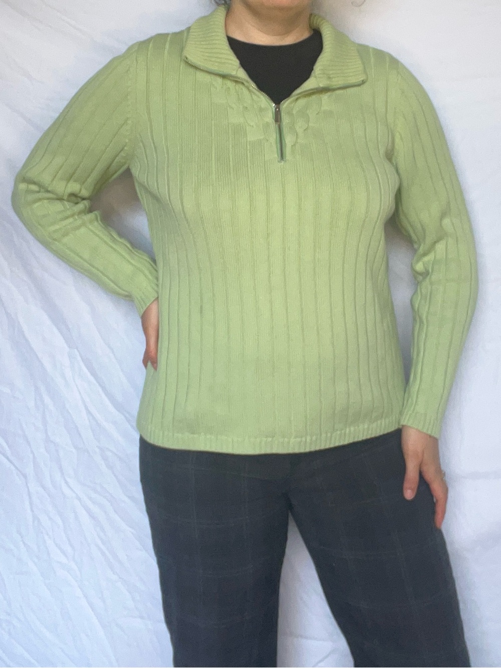 Liz Claiborne Light Green Ribbed Half-Zip Turtleneck Sweater